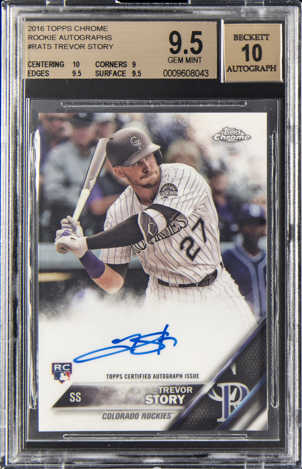 2016 TOPPS CHROME ROOKIE AUTO #RATS TREVOR STORY ROOKIE RC BGS 9.5 AUTO 10