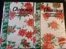2-Vintage Vinyl Christmas Tablecloth 52x70 Oblong Maytex Mills Flannel Back 