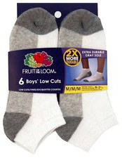 Boys Everyday Basic Athletic 6 Pack Low Cut Socks, 3-9, White