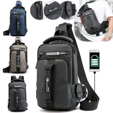 Anti-Theft Men's Sling Crossbody Bag Chest Shoulder Messenger Backpack USB Port