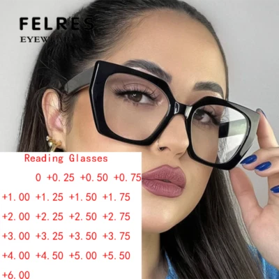 FELRES Women Cat Eye Blue Light Blocking Reading Glasses Full Frame Clear Lens Glasses