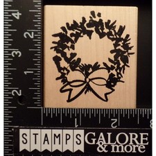 DENAMI DESIGN RUBBER STAMPS SOLID DISTRESSED CHRISTMAS WREATH BOW T45
