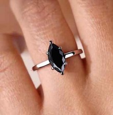 2Ct Marquise Cut Black Onyx Solitaire Engagement Ring in 14K White Gold Over