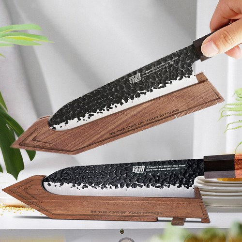 Walnut Kitchen Knife Protect Blade Guards Knife Rack Holder Wood Stand Collector - Picture 3 of 17