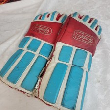 Vtg CB SPORTS Ski Team Snowmobile Gloves Cowhide Leather Red Blue Padded Men's S