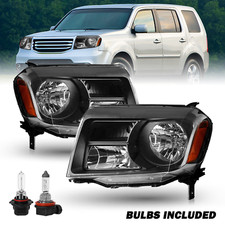 Halogen Black Headlights Assembly For 2012 2013 2014 2015 Honda Pilot W/BULBS