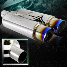 3.5 Dual Slant Burnt Tip 2.5 Inlet Stainless Exhaust Weld-on Muffler Universal 3.5 Dual Slant Burnt Tip 2.5 Inlet Stainless Exhaust Weld-on Muffler Universal