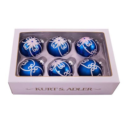 Kurt Adler 80mm Glass Imitation Pearl 6 Piece Ball Ornament Set In