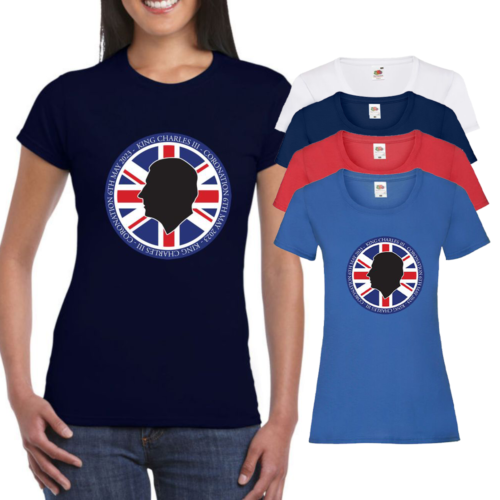 Ladies T-Shirt King Charles Coronation Monarch Union Jack Gift Short Sleeve Tee - Afbeelding 1 van 25