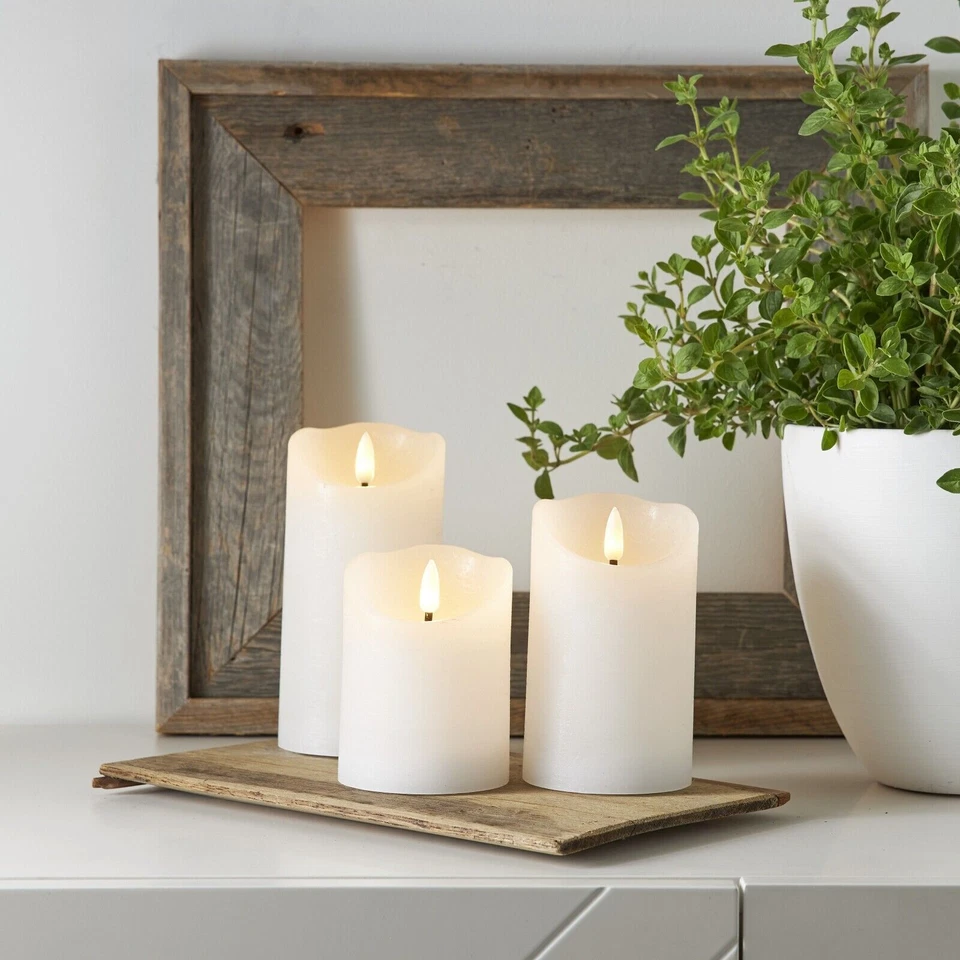 LED Echtwachs-Kerze 3D FLAMME RUSTIC mit Timer flackernd Stumpenkerze Blockkerze - Bild 2 von 4