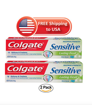 2 Pack Colgate Sensitive Last Fresh Mint Burst Maximum Strength Toothpaste 6oz