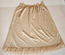 Vtg. Olga Nude Half Slip Sz. M Pink Lace Edge Elastic Lace Waist 24-1/2" Long