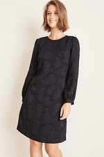 NWT Ann Taylor Textured Floral Blouson Sleeve Shift Dress $139 Size XS Black 915
