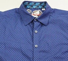 Robert Graham Classic Fit Mens XL Navy White Polka Dot Long Sleeve Logo Shirt