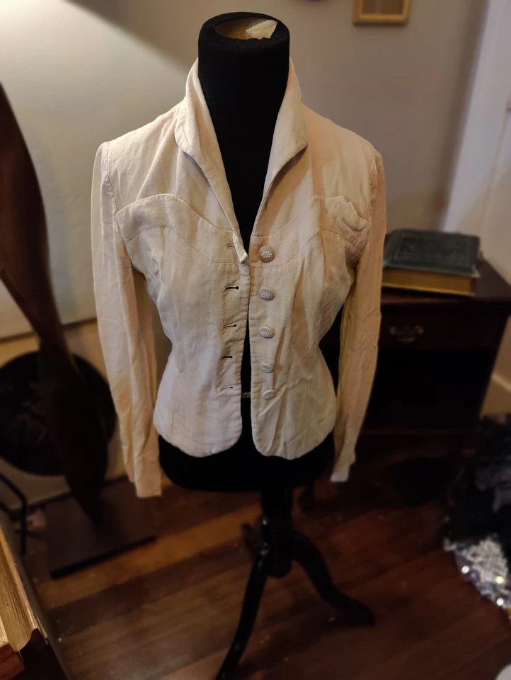 Blazer de lino estilo militar vintage de los años 40 para mujer talla XS/S hecho a mano Foto 2 de 4