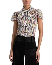 Womens Alice+Olivia tie flower short sleeve b...
