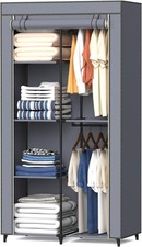Portable Closet Wardrobe Closet W/ 6 Storage Shelves & 2 Hanging Rods Non-Woven