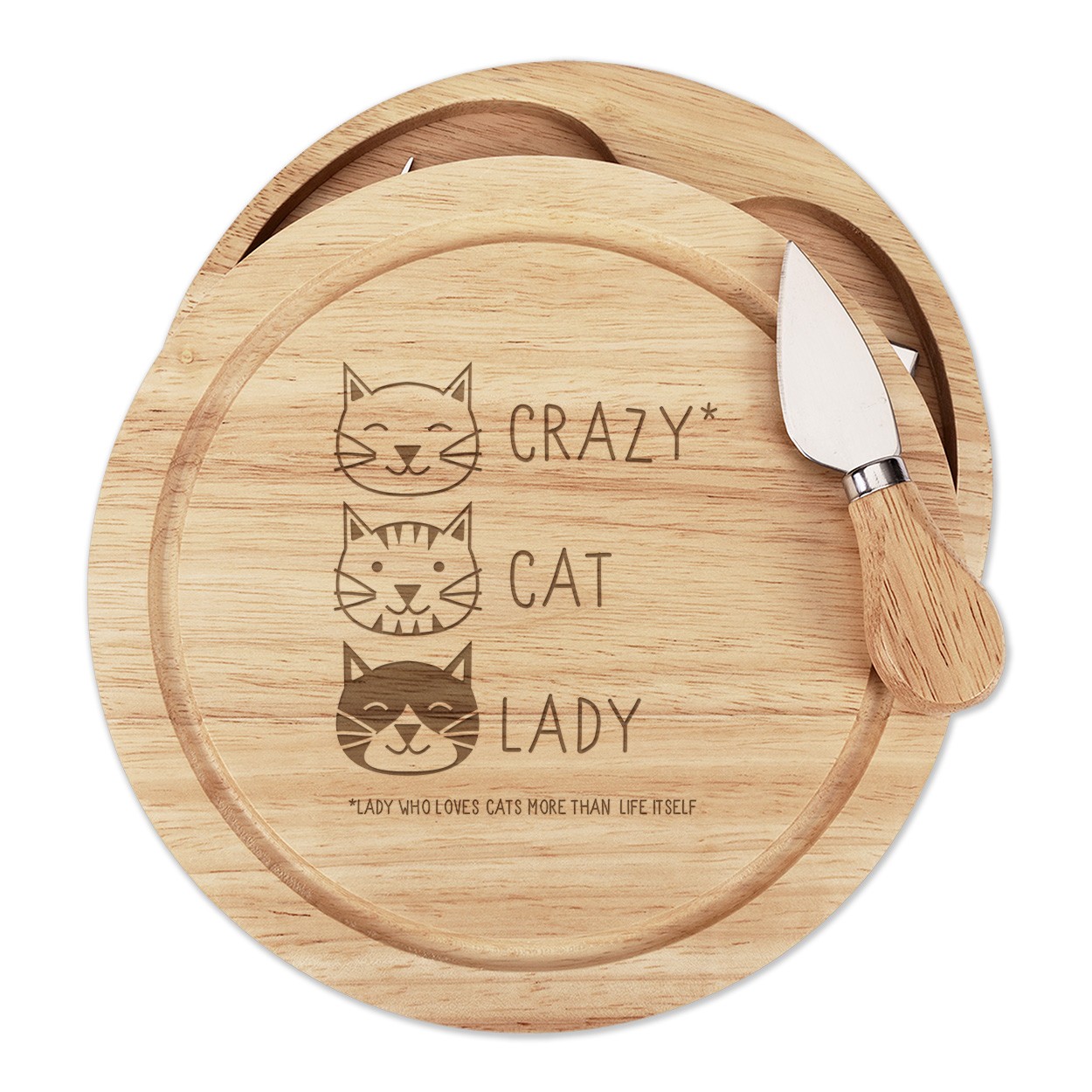 Crazy Cat Lady Cheese Board Knife Set Funny Kitten