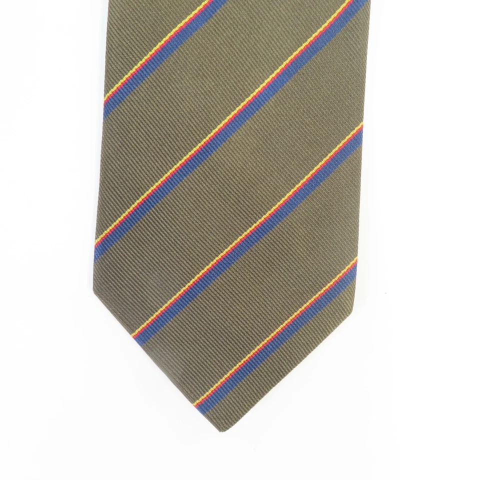Corbata de seda Etro verde azul amarillo a rayas Repp 3,2" ancho 58" largo Italia Foto 2 de 4