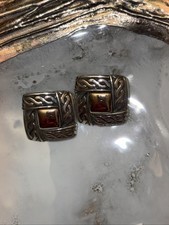 James Avery Square Omega French Clip Post 14k Gold & Silver 925 Earrings RETIRED