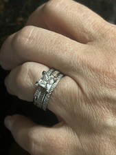 The Antlered Doe Silver Princess Cut Engagement Wedding Ring Set Women size 7