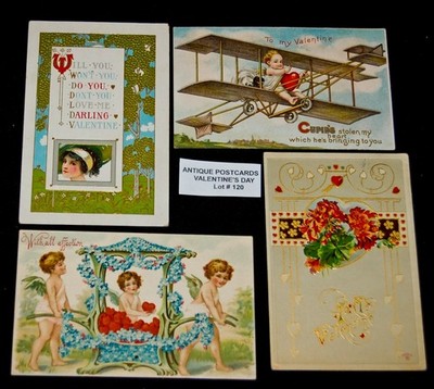 ANTIQUE Postcards Lot of 4 Over 110 Years Old Lot#120 Valentine's Day