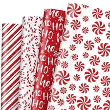 12 Sheets Christmas Wrapping Paper -Not Roll- Red White Gift Wrap Paper Candy...