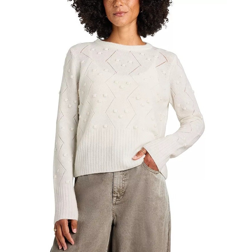 Splendid Women Pale Oak Cozy Soft Knit Julia Diamond Classic Sweater Size L