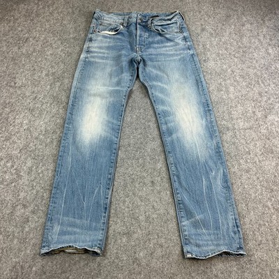 G-Star Herren Jeans Regular Straight 30 30 helle Waschung blau Schnurrhaare Waben 3301