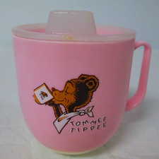 Vintage Pink Tommee Tippee Sippy Cup Weighted Bottom 1960's Drinking Cup W/Lid