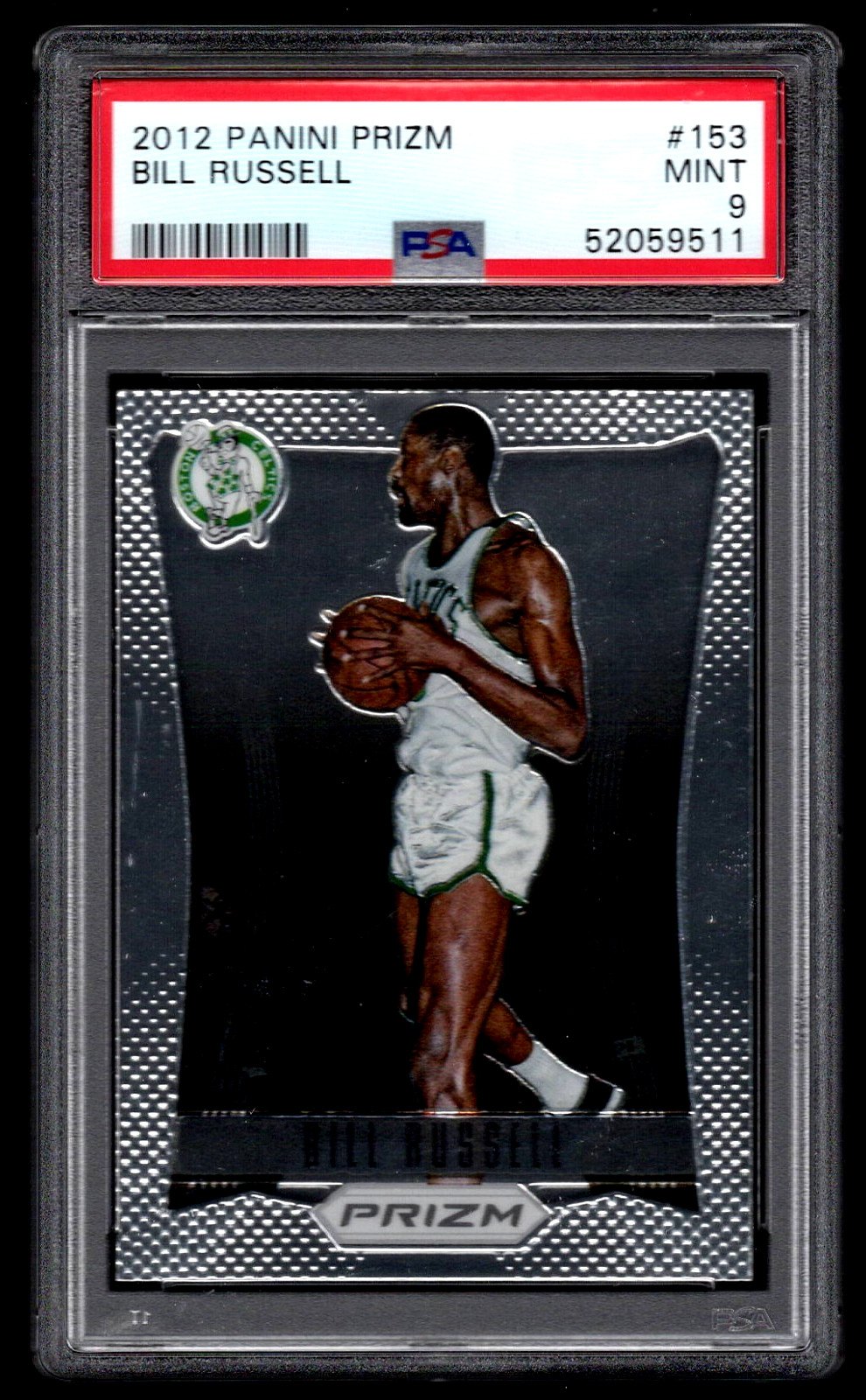 BILL RUSSELL PSA 9 MINT 2012 PANINI PRIZM #153 CARD BASKETBALL 1ST YEAR PRIZM ,
