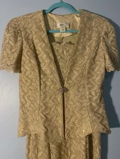 VTG Aspeed Gold Sequin Lace Formal Gown & Jacket 80’s Dynasty Mother Of  Bride