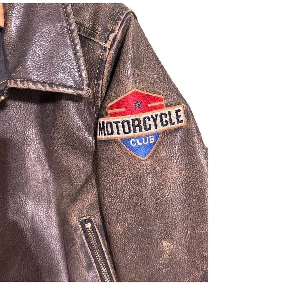 Little Kids Brown Faux Leather Motorcycle Jacket LEGEND Kids Size 4/5 Distressed - Image 4 of 4