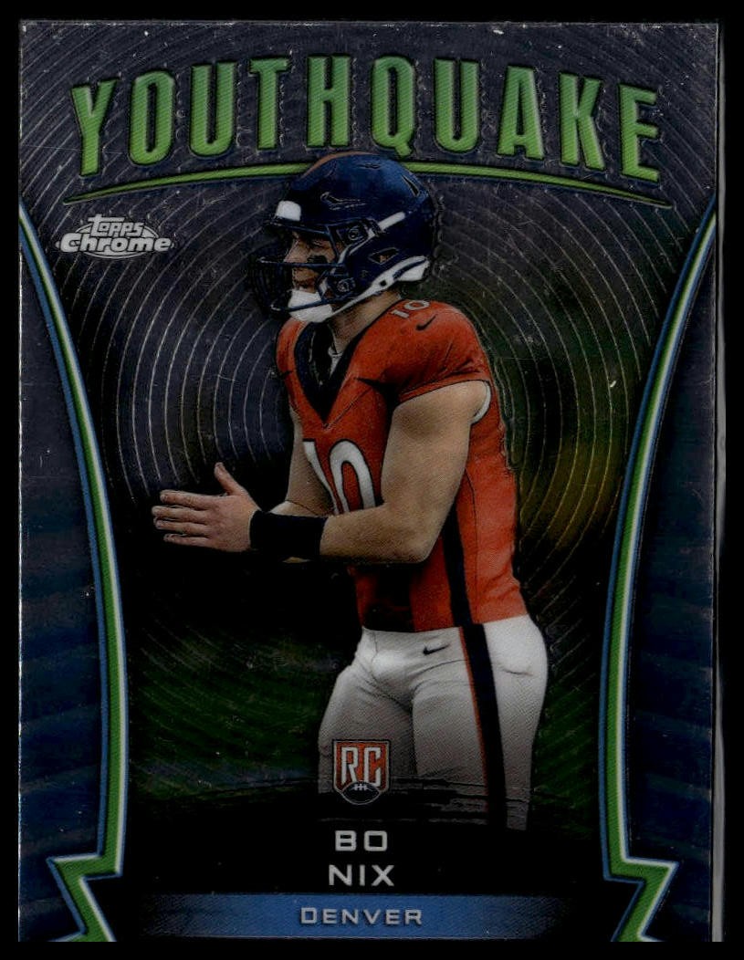 Bo Nix #Y-16 Football Cards 2024 Topps Chrome Youthquake trading card — raw and PSA graded price guide