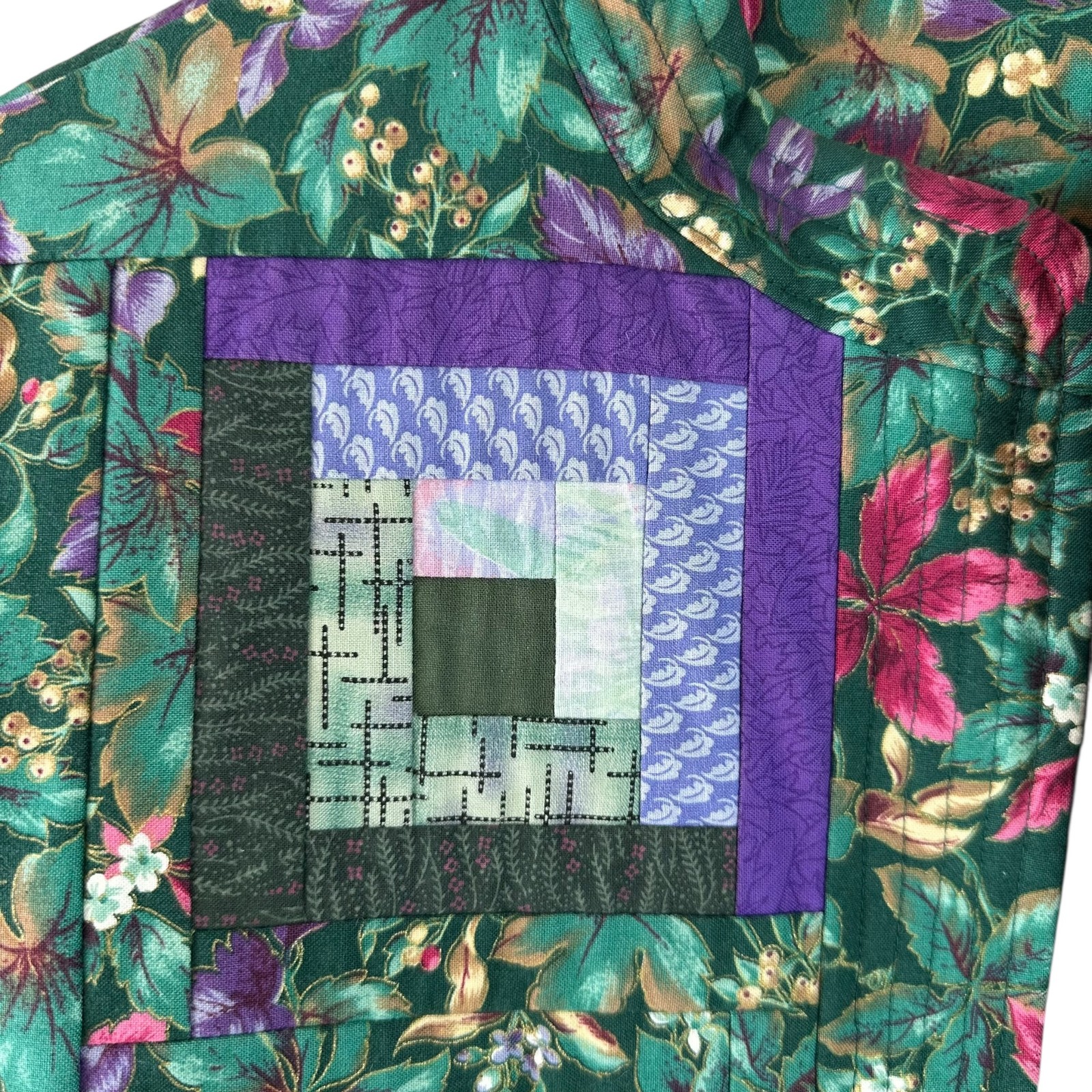 Handmade Quilted Patchwork Barn Jacket Green Purp… - image 5