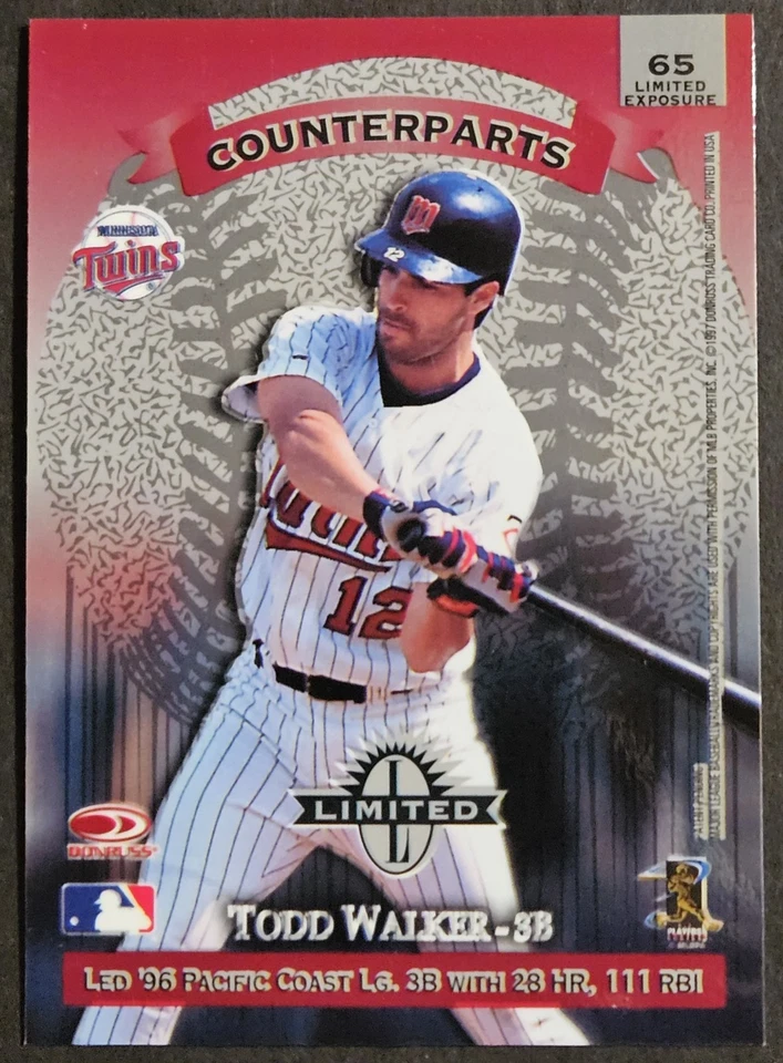 1997 Donruss Limited Exposure Counterparts #65 Edgar Martinez Todd Walker - Image 2 of 2