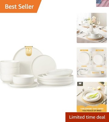 Plates and Bowls Sets, 12 Pieces Ceramic Dinnerware Set for 4, Stoneware Dish...