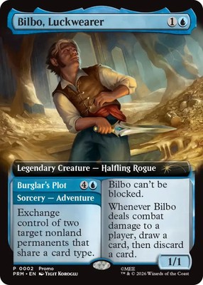 MTG magic cards 1x Bilbo, Luckwearer The Hobbit extended art promo 0002 Unique &