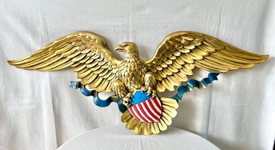 Large Vintage 1958 Syroco Eagle Wall Plaque Patriotic Americana 45  Gold