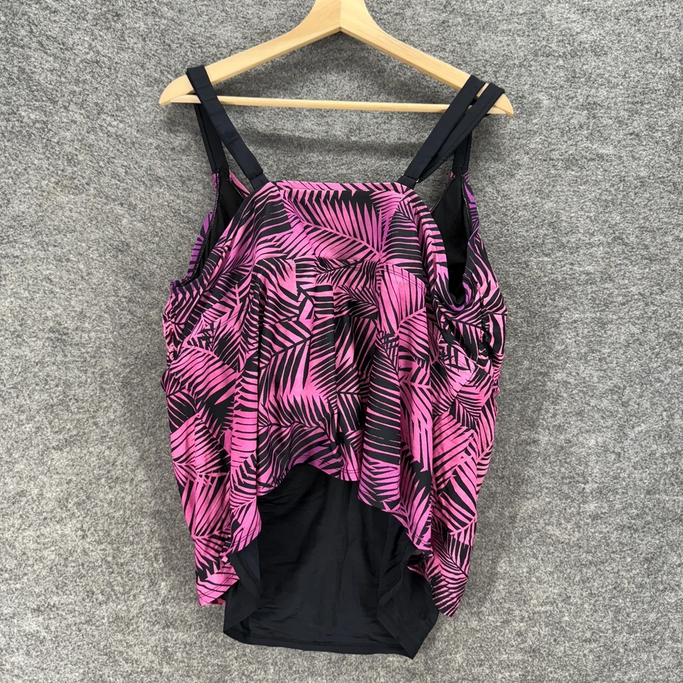 Camiseta Tankini Ava & Viv Mujer 26W Plus Rosa Floral Cuello en V Sin Mangas Correa Ancha Foto 2 de 4