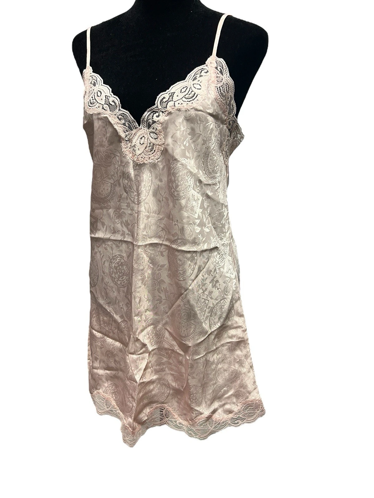 UNDERCOVER Abito Slip Vintage Anni 90 Victoria’s Secret Gol Label Chemise Rosa Jacquard P