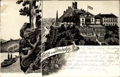 Postcard Königswinter am Rhein, Drachenfels, volcanic rocks, steamship,... - 4745426