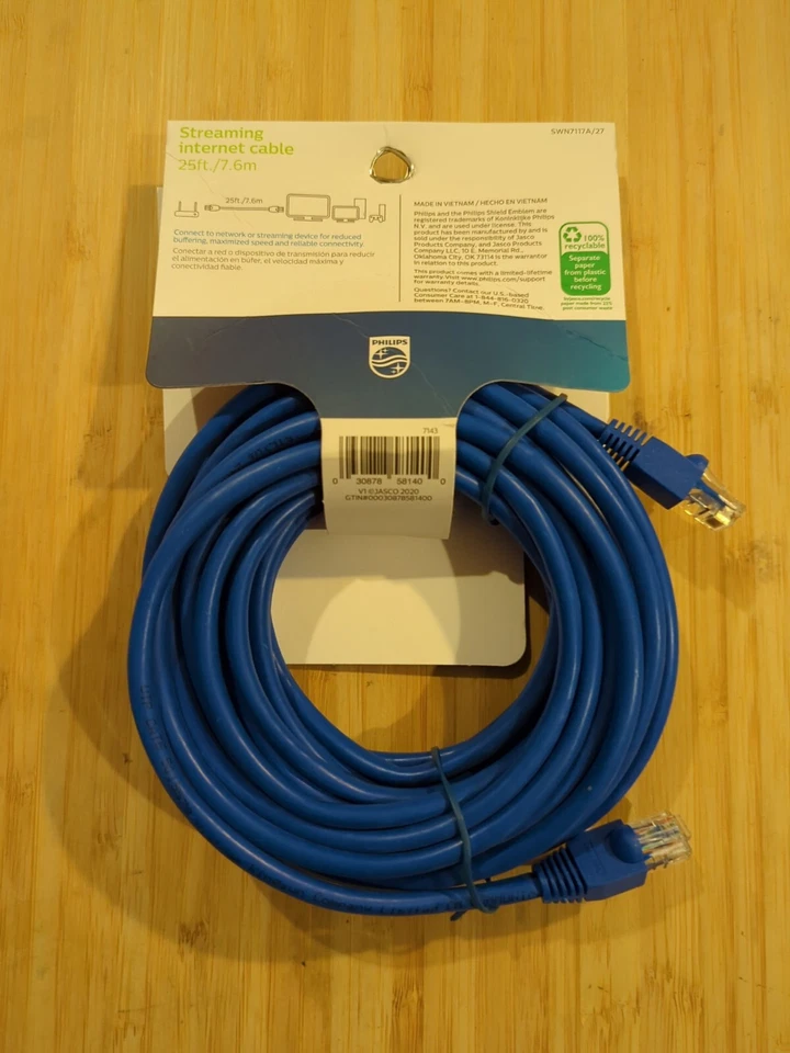 New Philips Cat 6 Ethernet Cable, 25 ft. Blue 1 Gbps 250MHz High Speed Internet - Image 2 of 4