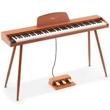 MUSTAR Brown 88 Key Semi Weighted Digital Piano Dual Keyboard MIDI,Triple Pedal