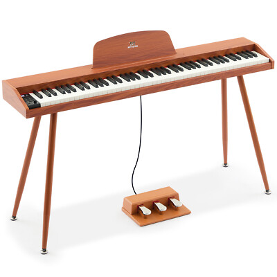 MUSTAR Brown 88 Key Semi Weighted Digital Piano Dual Keyboard MIDI,Triple Pedal