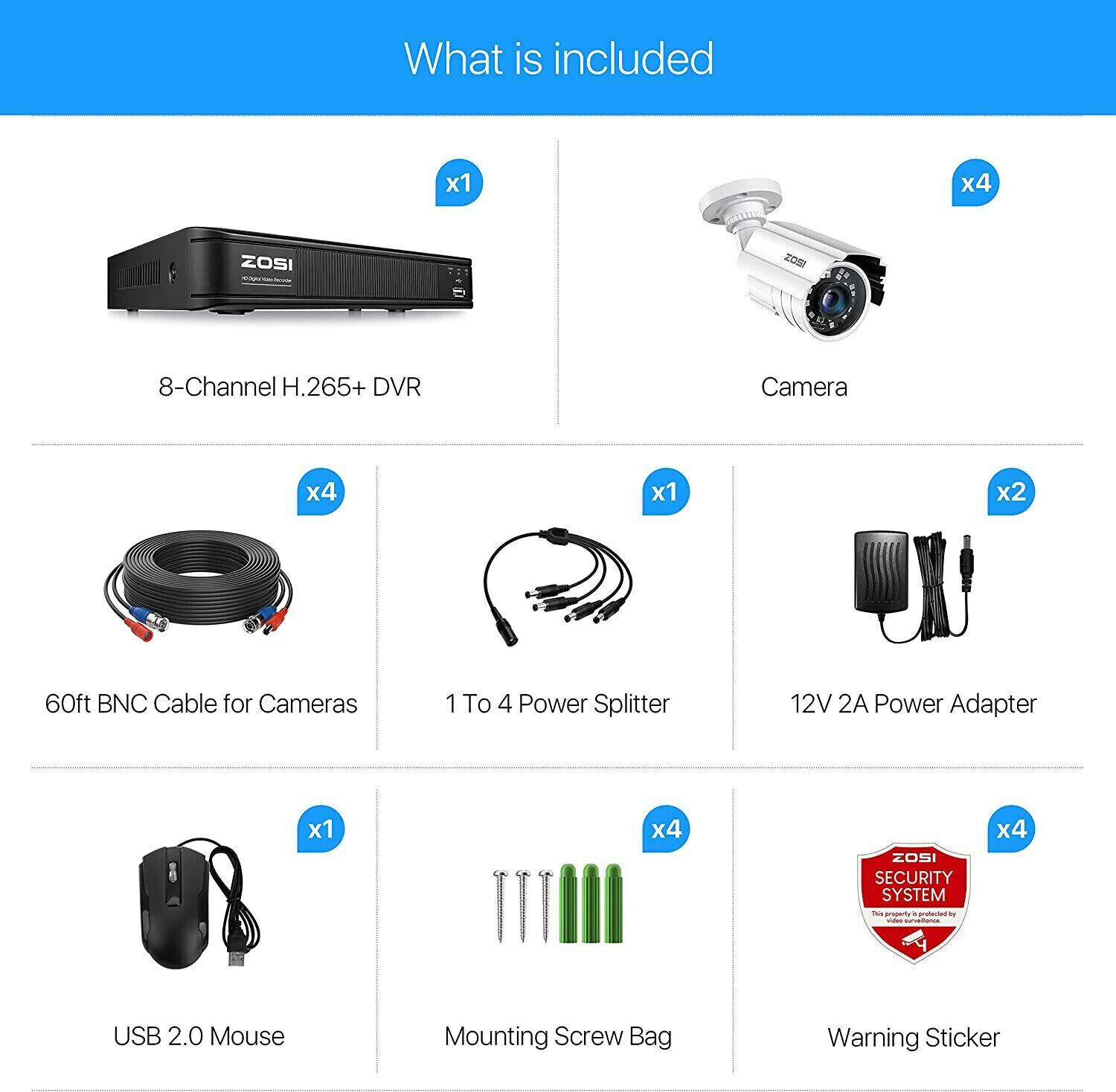 ZOSI CCTV 8CH DVR Home Security Camera System 1080p Outdoor Cameras Night Vision