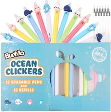 BunMo Ocean Clickers 12 Erasable Pens and 12 Refills New in Box Ages 3 Kawaii