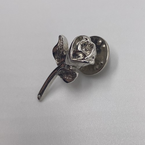 Vintage Silver Tone Rose Lapel Hat Pin - Picture 3 of 4