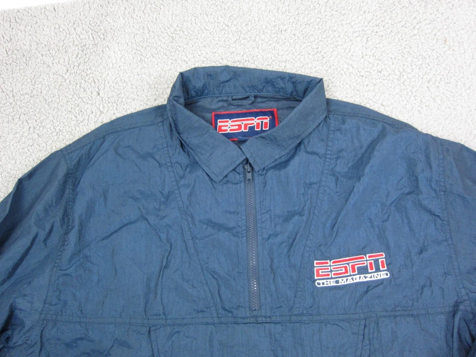 Chaqueta cortavientos vintage ESPN para hombre extra grande XL azul satinado bombardero años 90 Foto 2 de 4