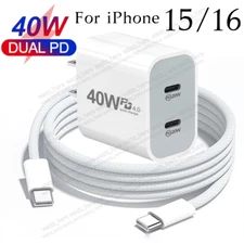 40W USB-C Power Adapter Block For iPhone 15 16 Pro iPad Pro PD Fast Charger Cord